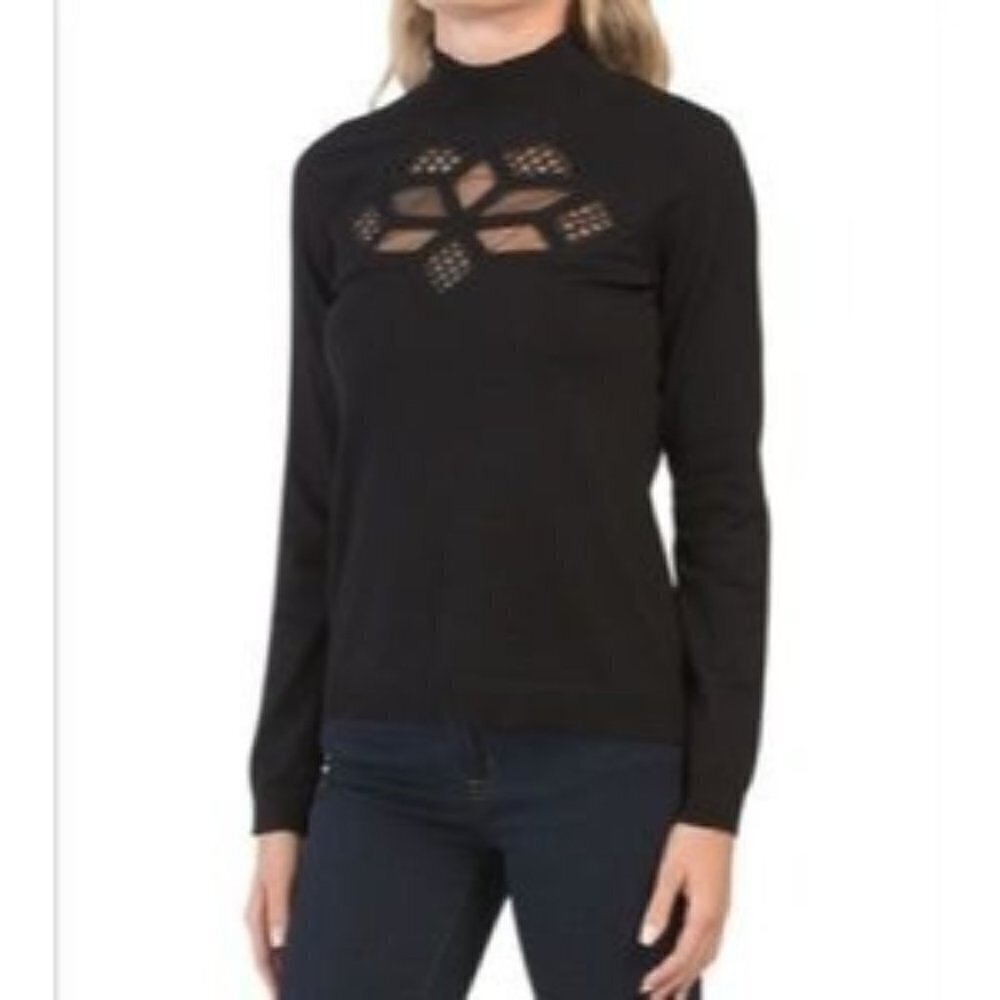 CYRUS Lace And Cut Out Detail Turtleneck Sweater Black | L
